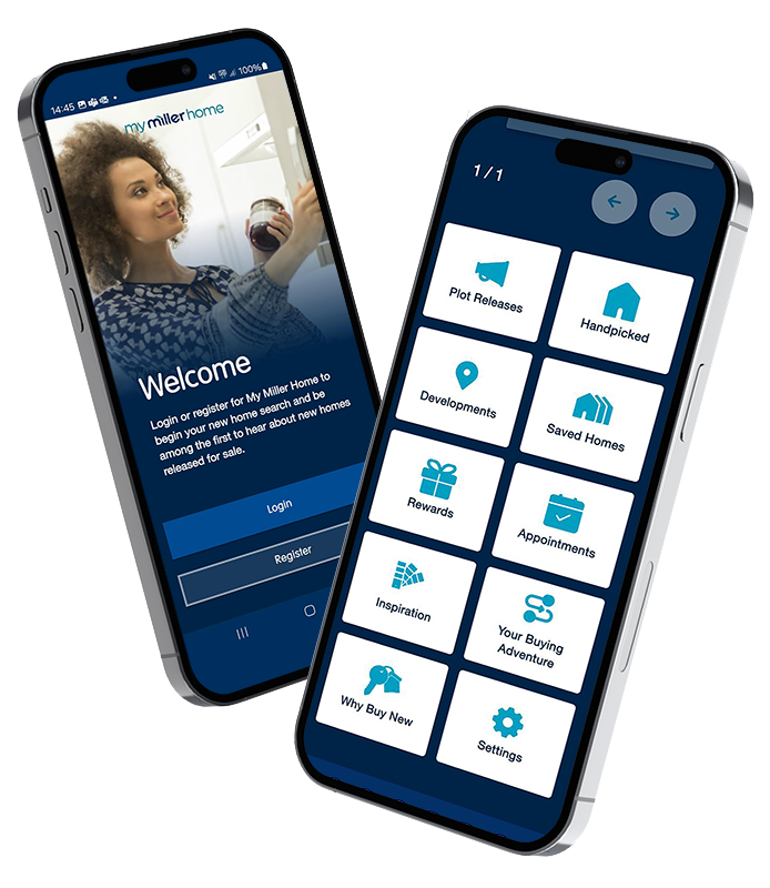 The My Miller Home shown on two phone screens